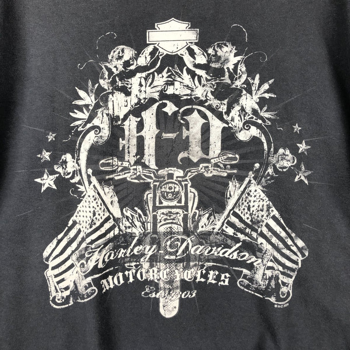 00'S Harley-Davidson Eagle Pattern Motorcycle Bike T-shirt Men's L size cotton Charcoal Vintage Second Hand