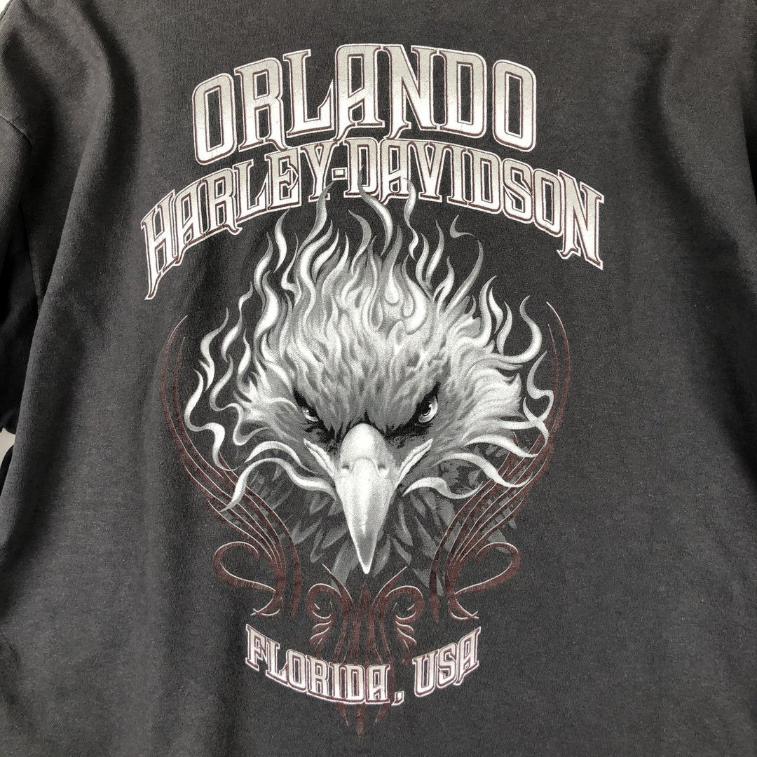 00'S Harley-Davidson Eagle Pattern Motorcycle Bike T-shirt Men's L size cotton Charcoal Vintage Second Hand