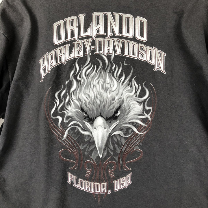 00'S Harley-Davidson Eagle Pattern Motorcycle Bike T-shirt Men's L size cotton Charcoal Vintage Second Hand