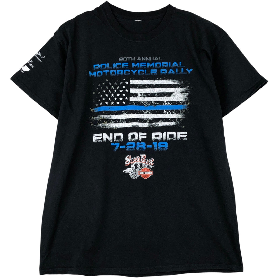 Harley-Davidson Eagle Pattern/Stars and Stripes Motorcycle T-Shirt, Men's Size XL (approx.) unclear black type Vintage Second Hand