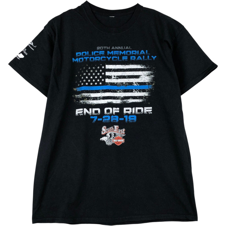 Harley-Davidson Eagle Pattern/Stars and Stripes Motorcycle T-Shirt, Men's Size XL (approx.) unclear black type Vintage Second Hand