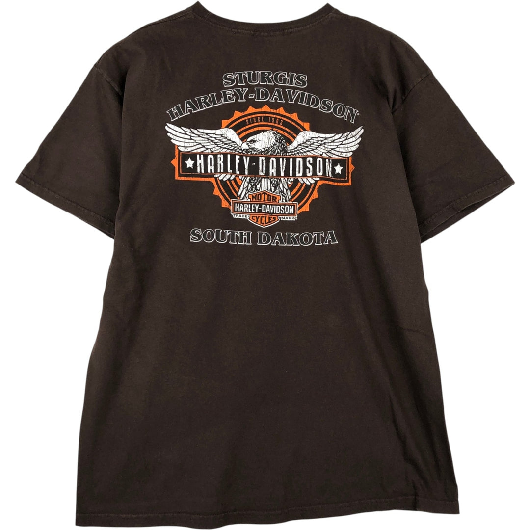Harley-Davidson Eagle Pattern Motorcycle T-Shirt, Men's Size L (approx.) cotton brown type Vintage Second Hand