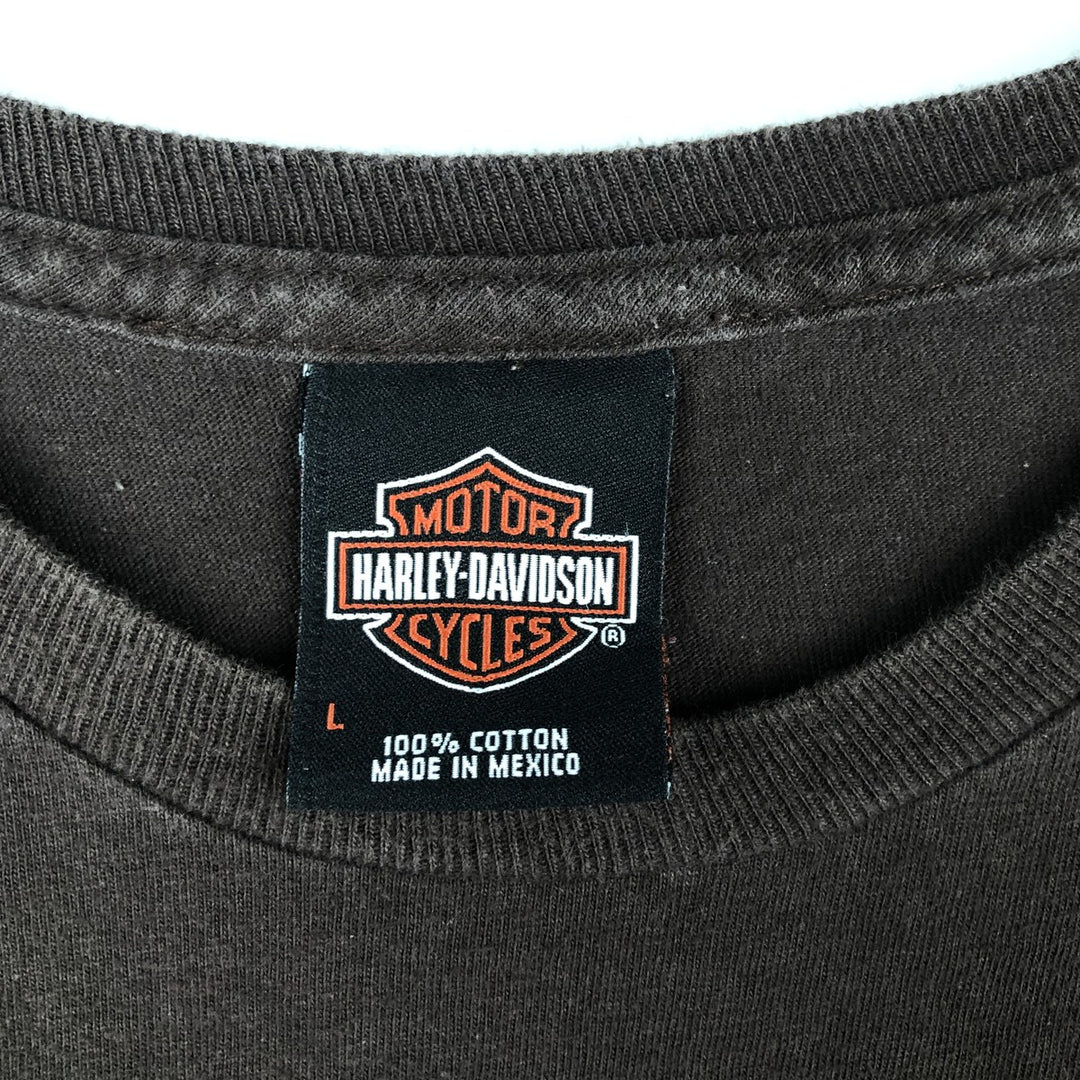 Harley-Davidson Eagle Pattern Motorcycle T-Shirt, Men's Size L (approx.) cotton brown type Vintage Second Hand
