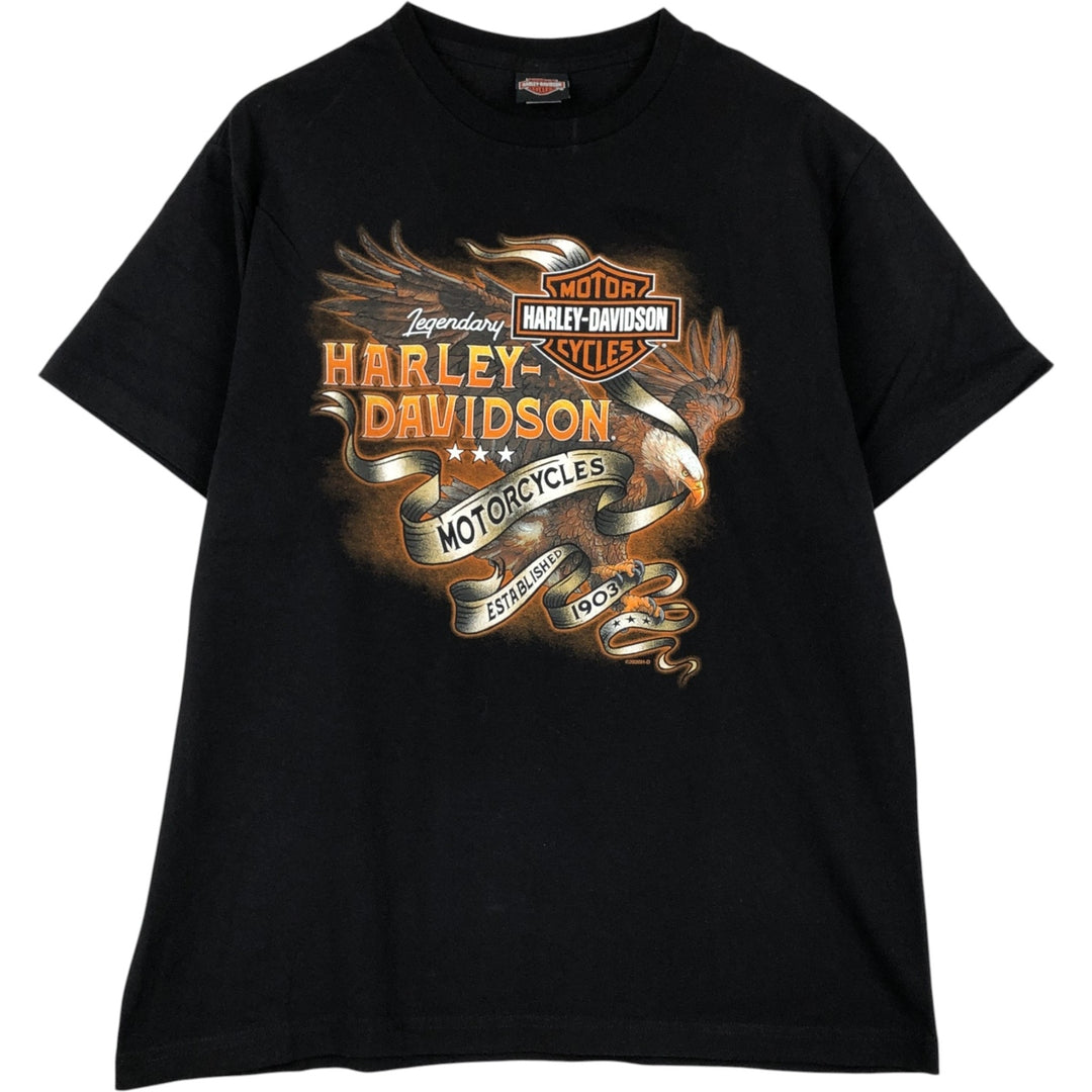 Harley-Davidson Eagle Pattern Motorcycle Bike T-shirt Made in USA Men's L size unclear black type Vintage Second Hand