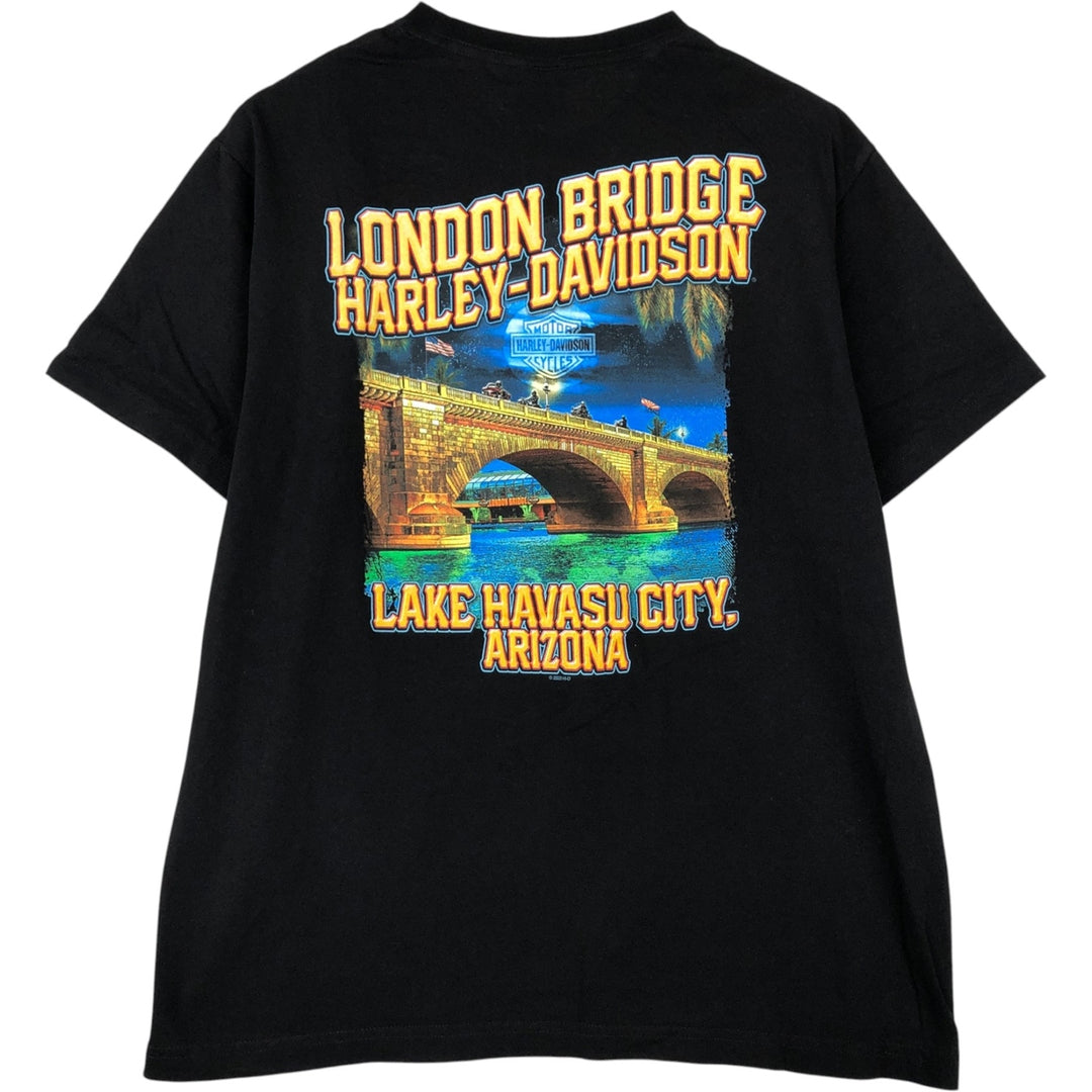 Harley-Davidson Eagle Pattern Motorcycle Bike T-shirt Made in USA Men's L size unclear black type Vintage Second Hand
