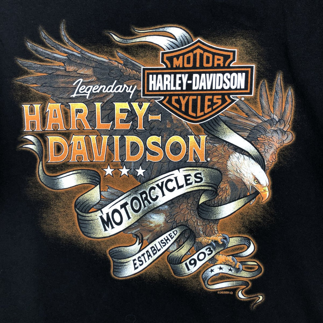 Harley-Davidson Eagle Pattern Motorcycle Bike T-shirt Made in USA Men's L size unclear black type Vintage Second Hand