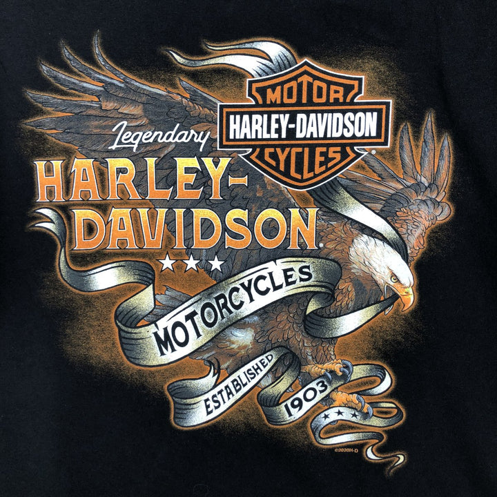 Harley-Davidson Eagle Pattern Motorcycle Bike T-shirt Made in USA Men's L size unclear black type Vintage Second Hand