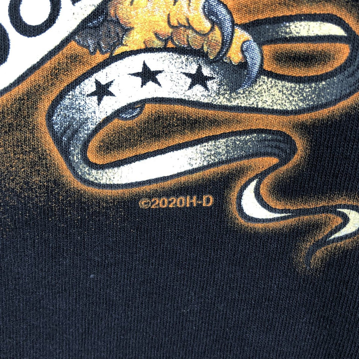 Harley-Davidson Eagle Pattern Motorcycle Bike T-shirt Made in USA Men's L size unclear black type Vintage Second Hand