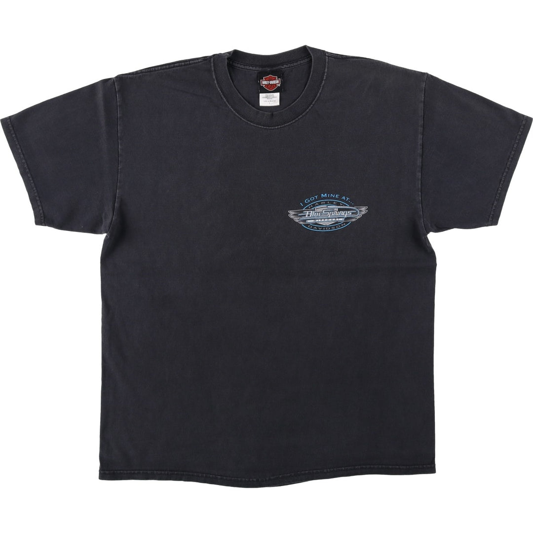 2000'S Harley-Davidson Motorcycle T-Shirt, Made in Mexico, Men's Size L (approx.), Double-Sided Print cotton black type Vintage Second Hand