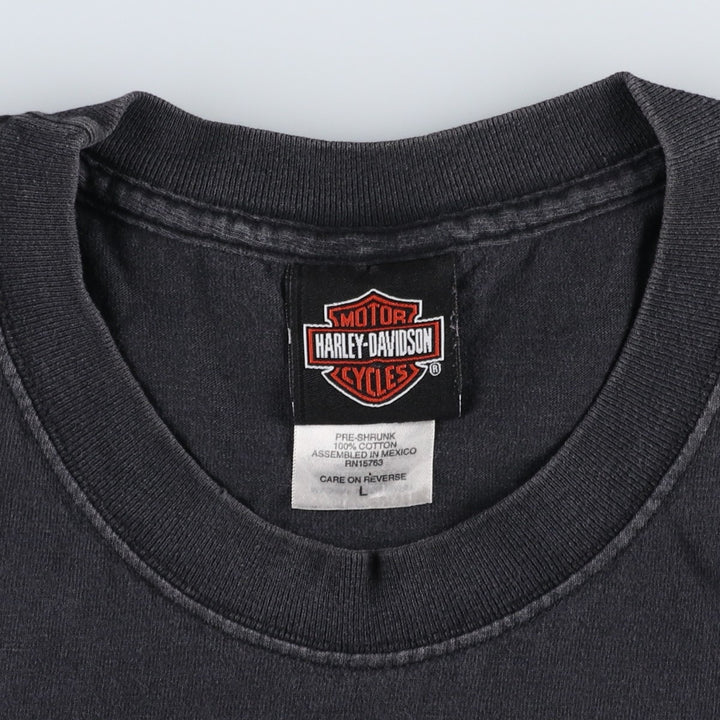 2000'S Harley-Davidson Motorcycle T-Shirt, Made in Mexico, Men's Size L (approx.), Double-Sided Print cotton black type Vintage Second Hand
