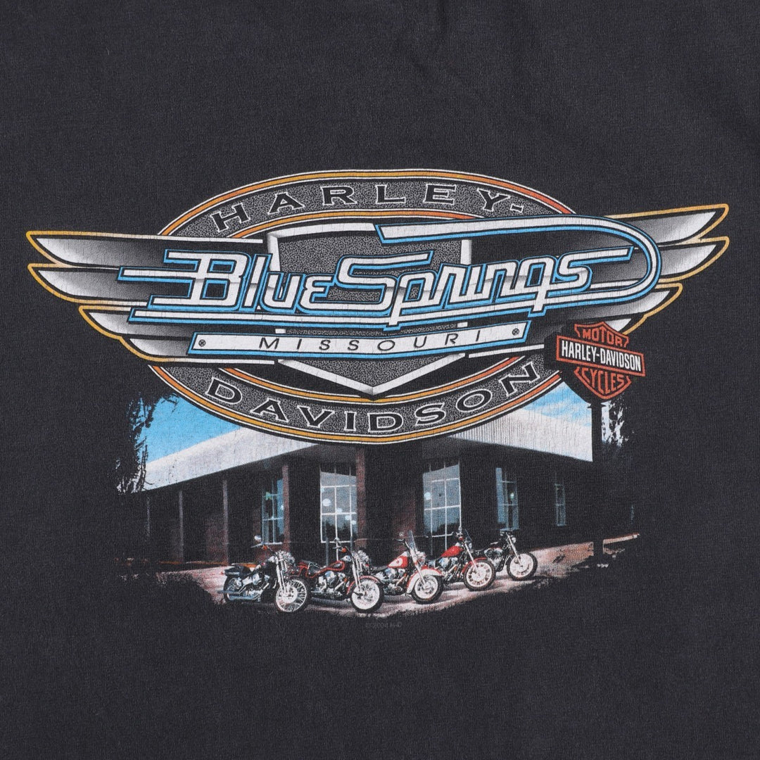2000'S Harley-Davidson Motorcycle T-Shirt, Made in Mexico, Men's Size L (approx.), Double-Sided Print cotton black type Vintage Second Hand