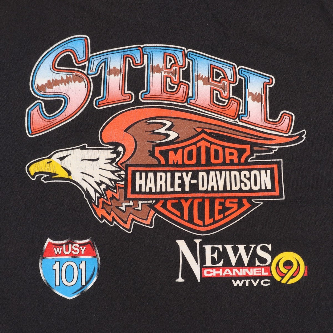 Delta Harley-Davidson Eagle Pattern Motorcycle T-Shirt, Men's Size L (approx.) cotton black type Vintage Second Hand