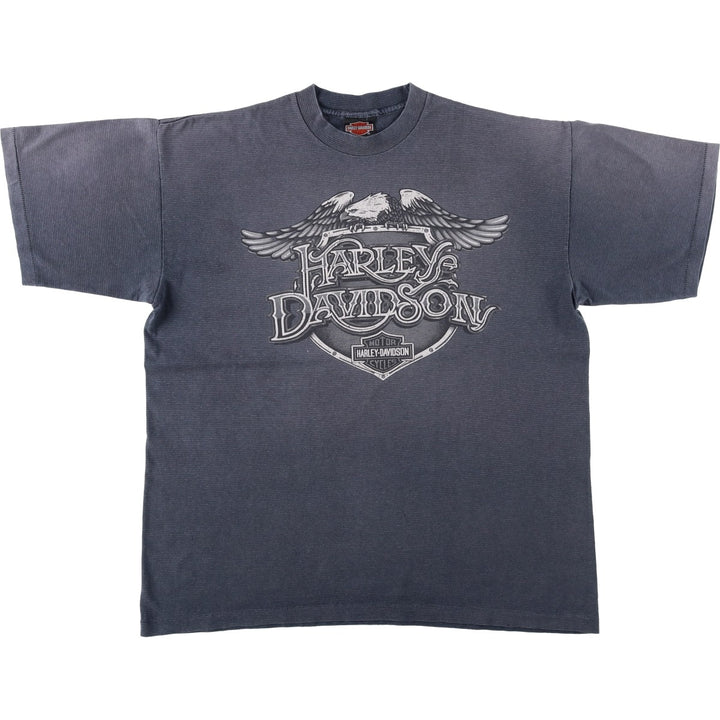 Harley-Davidson Eagle Pattern Border Pattern Motorcycle T-Shirt, Made in USA, Men's XL (approx.) cotton Charcoal Vintage Second Hand