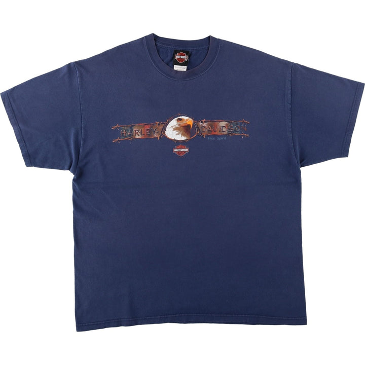00'S Harley-Davidson Eagle Pattern Motorcycle Bike T-shirt Made in USA Men's XL cotton navy blue type Vintage Second Hand