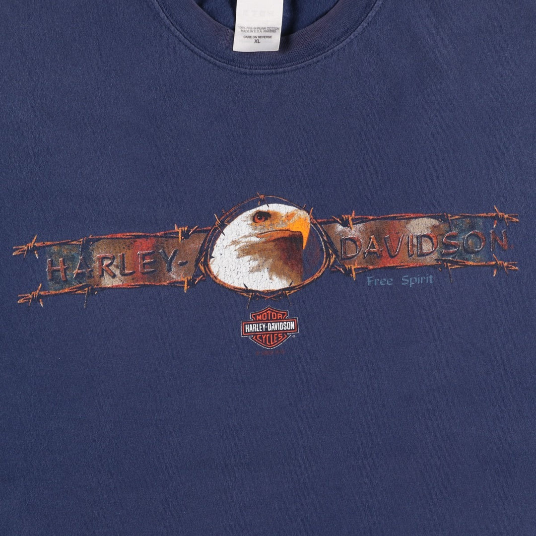 00'S Harley-Davidson Eagle Pattern Motorcycle Bike T-shirt Made in USA Men's XL cotton navy blue type Vintage Second Hand