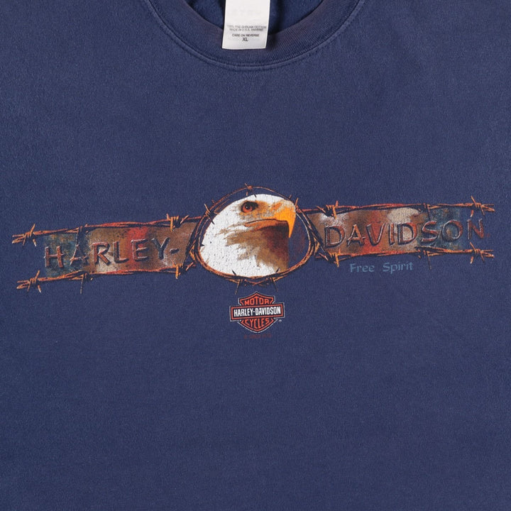 00'S Harley-Davidson Eagle Pattern Motorcycle Bike T-shirt Made in USA Men's XL cotton navy blue type Vintage Second Hand