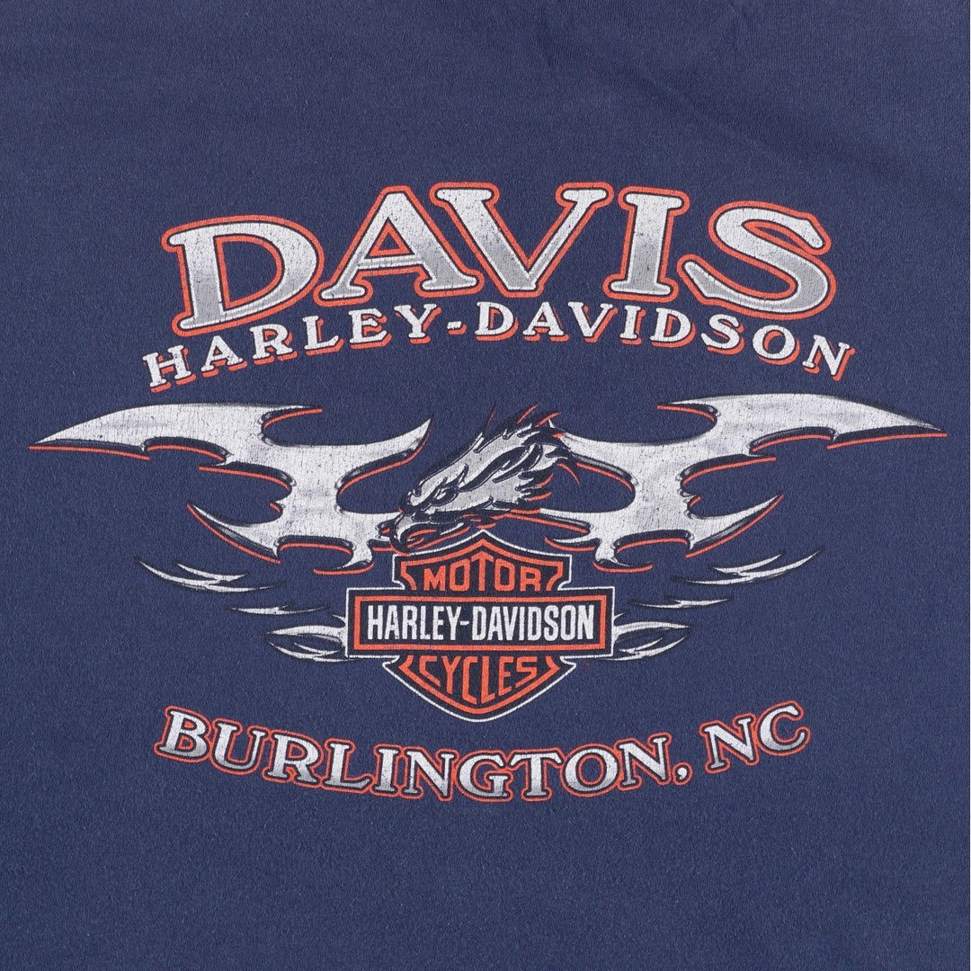 00'S Harley-Davidson Eagle Pattern Motorcycle Bike T-shirt Made in USA Men's XL cotton navy blue type Vintage Second Hand
