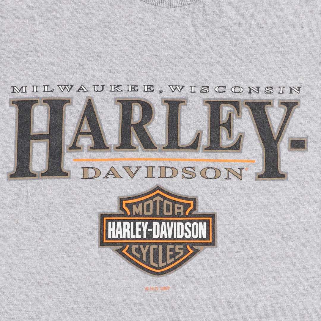 90'S Harley-Davidson Motorcycle Bike T-shirt Made in USA Men's XXL Vintage unclear gray type Vintage Second Hand