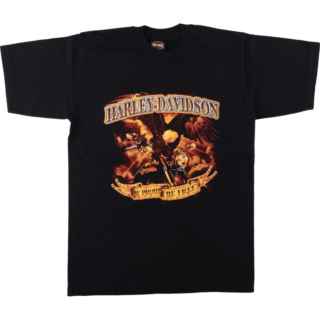 2000'S Harley-Davidson Eagle Pattern Motorcycle T-Shirt, Made in USA, Men's Size L (approx.) cotton black type Vintage Second Hand