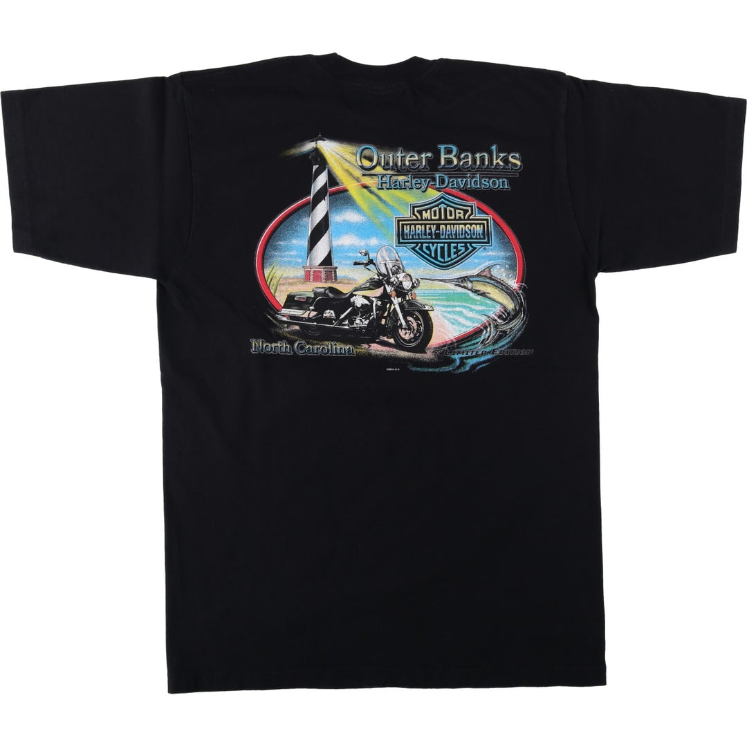 2000'S Harley-Davidson Eagle Pattern Motorcycle T-Shirt, Made in USA, Men's Size L (approx.) cotton black type Vintage Second Hand