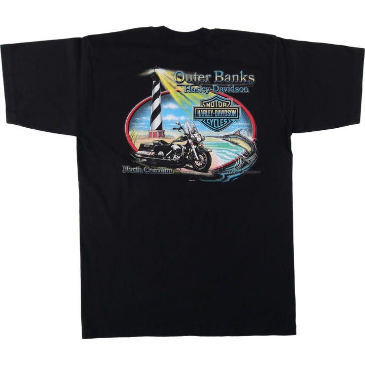 2000'S Harley-Davidson Eagle Pattern Motorcycle T-Shirt, Made in USA, Men's Size L (approx.) cotton black type Vintage Second Hand