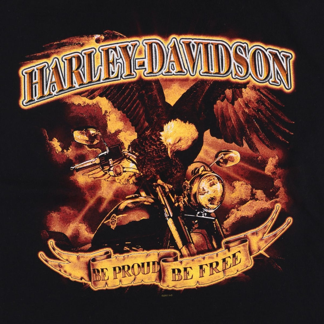 2000'S Harley-Davidson Eagle Pattern Motorcycle T-Shirt, Made in USA, Men's Size L (approx.) cotton black type Vintage Second Hand