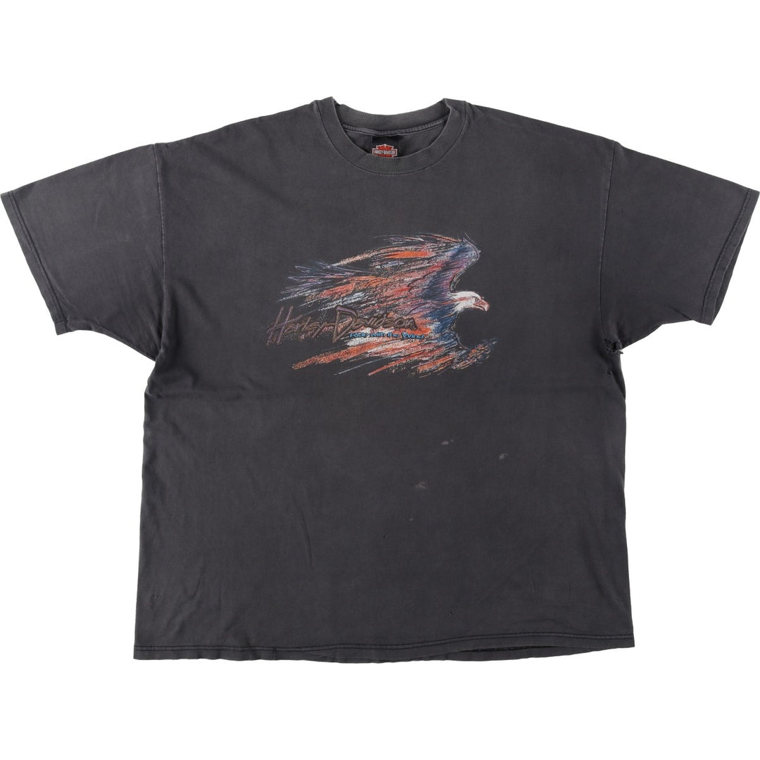 90'S Harley-Davidson Eagle Pattern Skull Pattern Motorcycle T-Shirt Made in USA Men's XXXL equivalent cotton Charcoal Vintage Second Hand