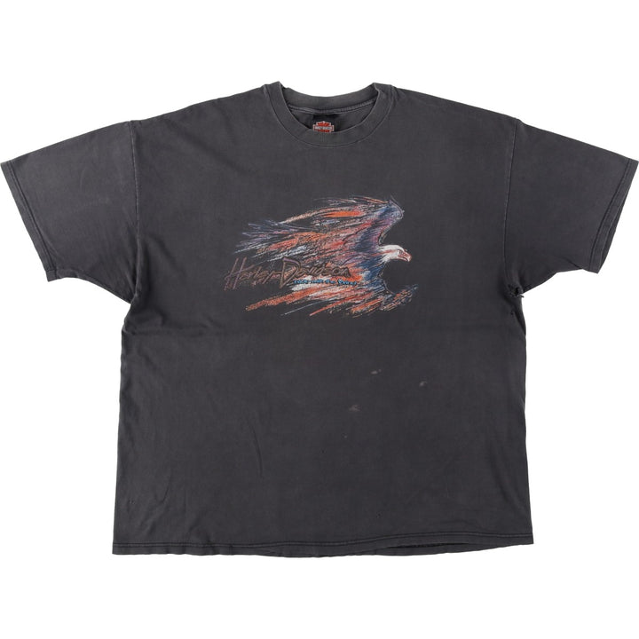 90'S Harley-Davidson Eagle Pattern Skull Pattern Motorcycle T-Shirt Made in USA Men's XXXL equivalent cotton Charcoal Vintage Second Hand