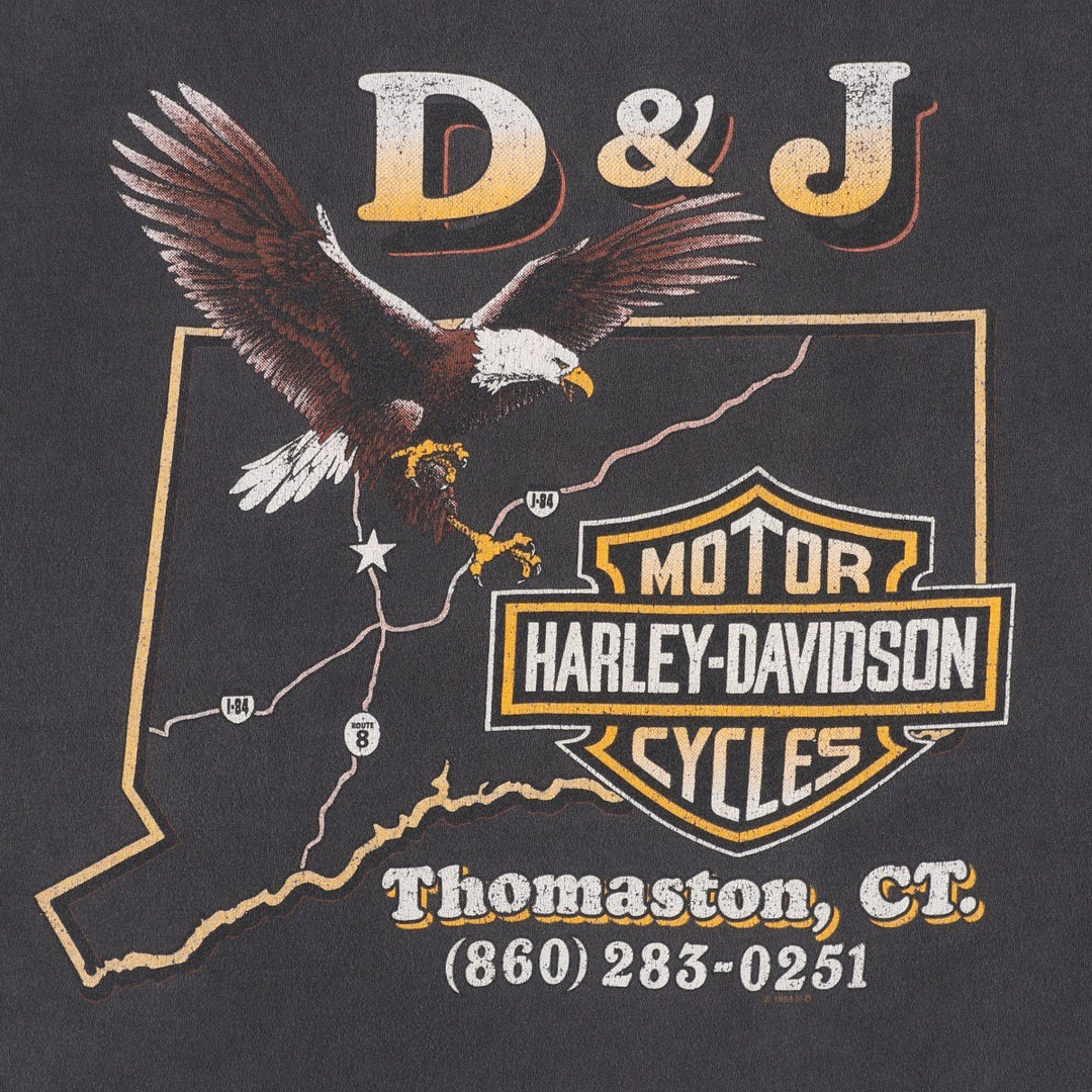 90'S Harley-Davidson Eagle Pattern Skull Pattern Motorcycle T-Shirt Made in USA Men's XXXL equivalent cotton Charcoal Vintage Second Hand