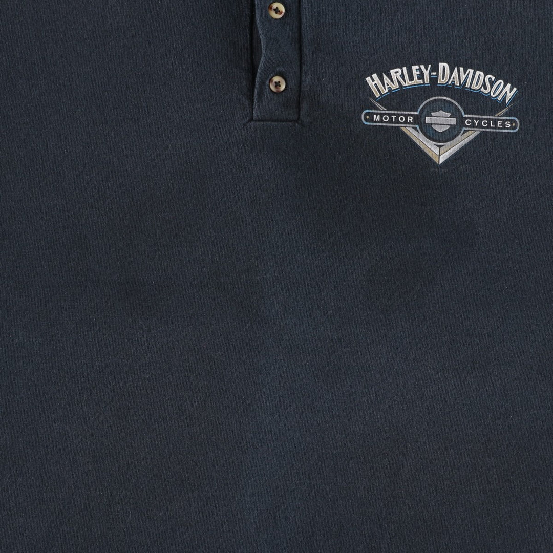 90'S Harley-Davidson Henley Neck Motorcycle T-Shirt, Men's Size XL (Equivalent), Vintage unclear black type Vintage Second Hand
