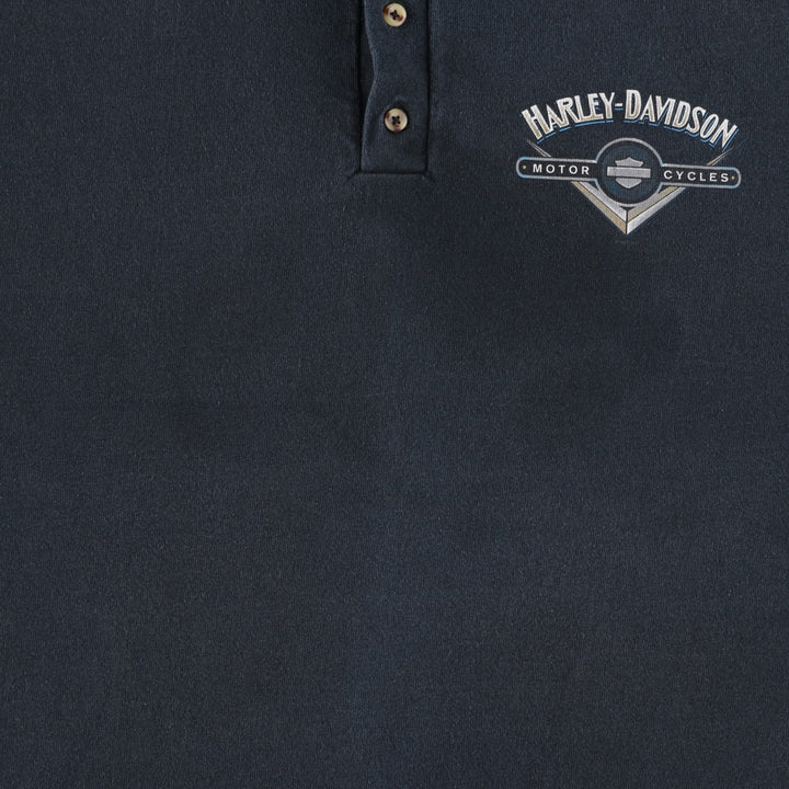 90'S Harley-Davidson Henley Neck Motorcycle T-Shirt, Men's Size XL (Equivalent), Vintage unclear black type Vintage Second Hand