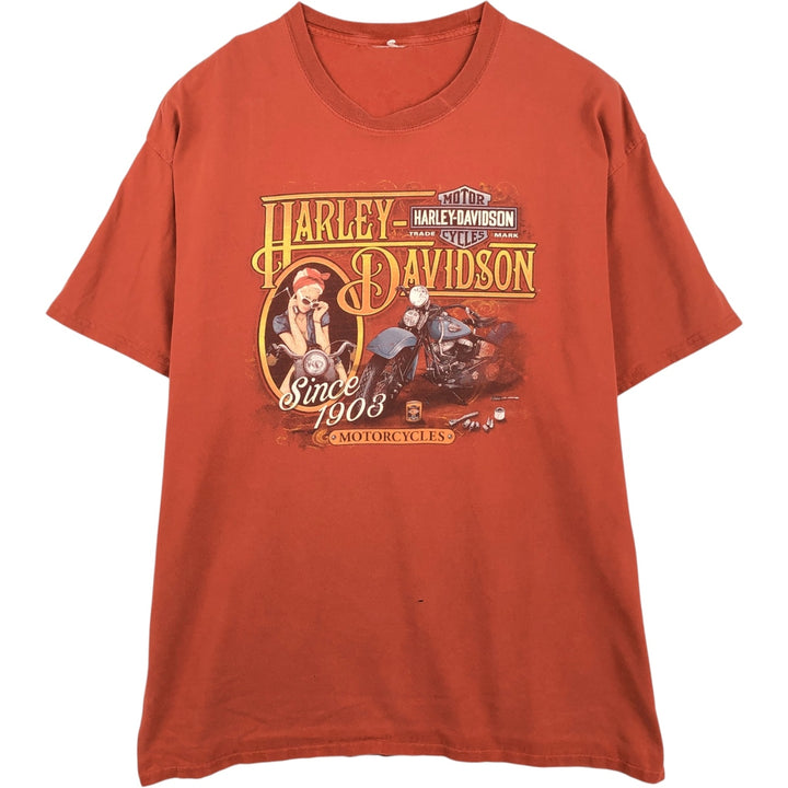 Harley-Davidson Pin-up Girl Motorcycle Bike T-shirt, Men's XL unclear red type reddish brown Vintage Second Hand