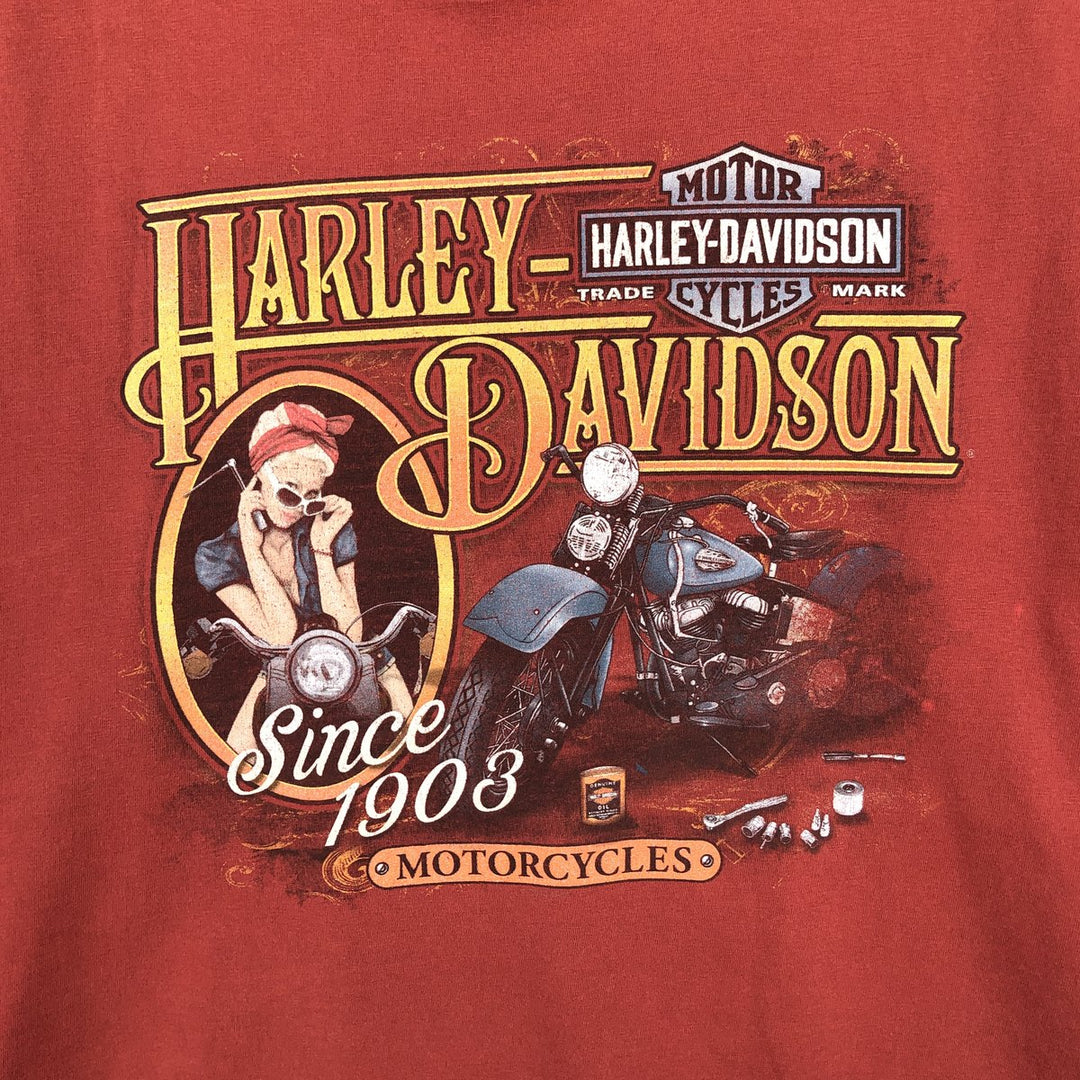 Harley-Davidson Pin-up Girl Motorcycle Bike T-shirt, Men's XL unclear red type reddish brown Vintage Second Hand