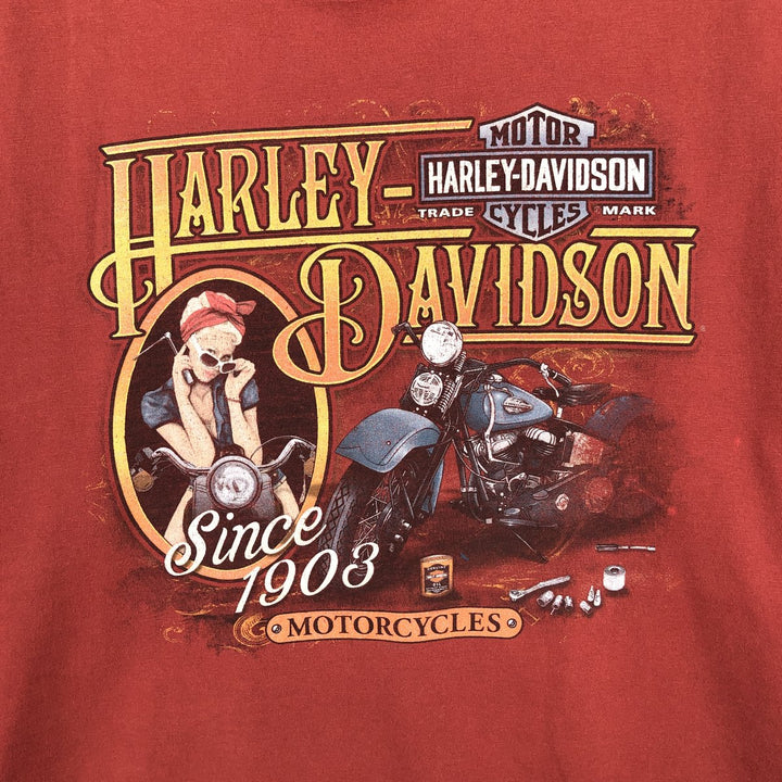 Harley-Davidson Pin-up Girl Motorcycle Bike T-shirt, Men's XL unclear red type reddish brown Vintage Second Hand