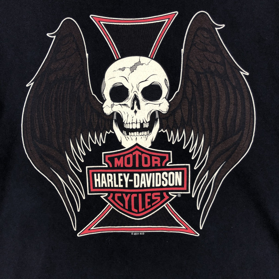 Harley-Davidson Skull Pattern Skull Wing Motorcycle Bike T-shirt Men's L size cotton black type Vintage Second Hand