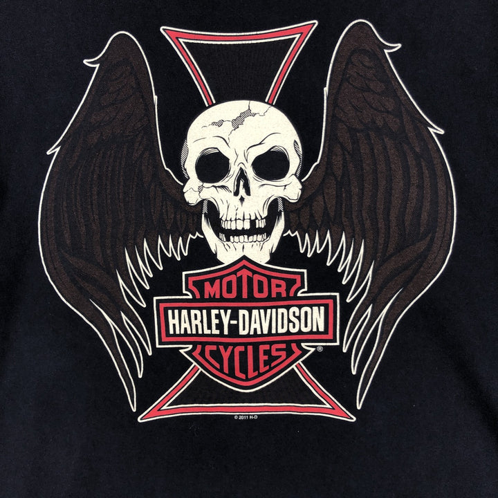 Harley-Davidson Skull Pattern Skull Wing Motorcycle Bike T-shirt Men's L size cotton black type Vintage Second Hand