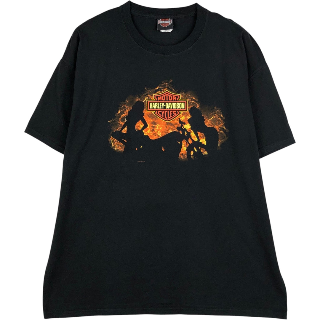 Harley-Davidson Fire Pattern Eagle Design Motorcycle T-Shirt, Men's Size XL (approx.) cotton black type Vintage Second Hand