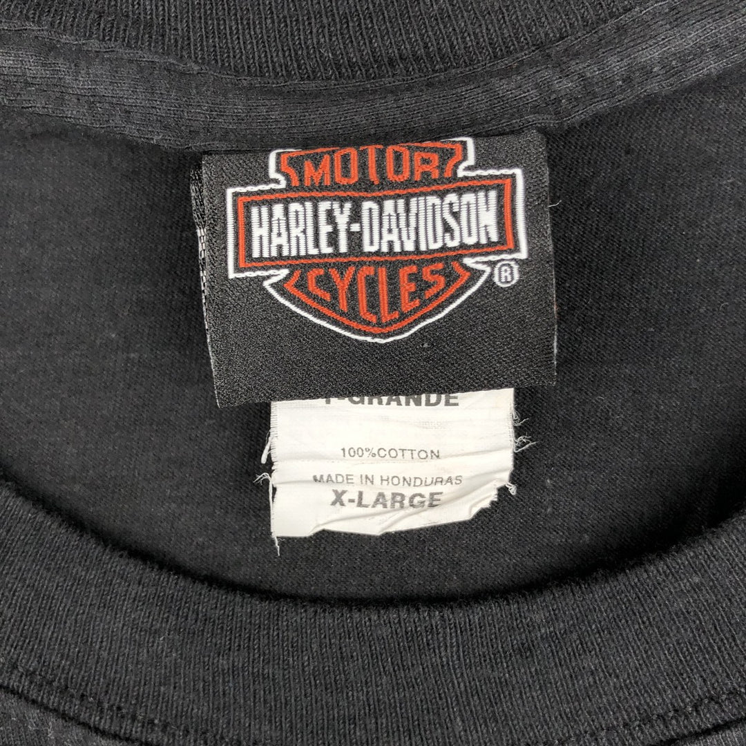 Harley-Davidson Fire Pattern Eagle Design Motorcycle T-Shirt, Men's Size XL (approx.) cotton black type Vintage Second Hand