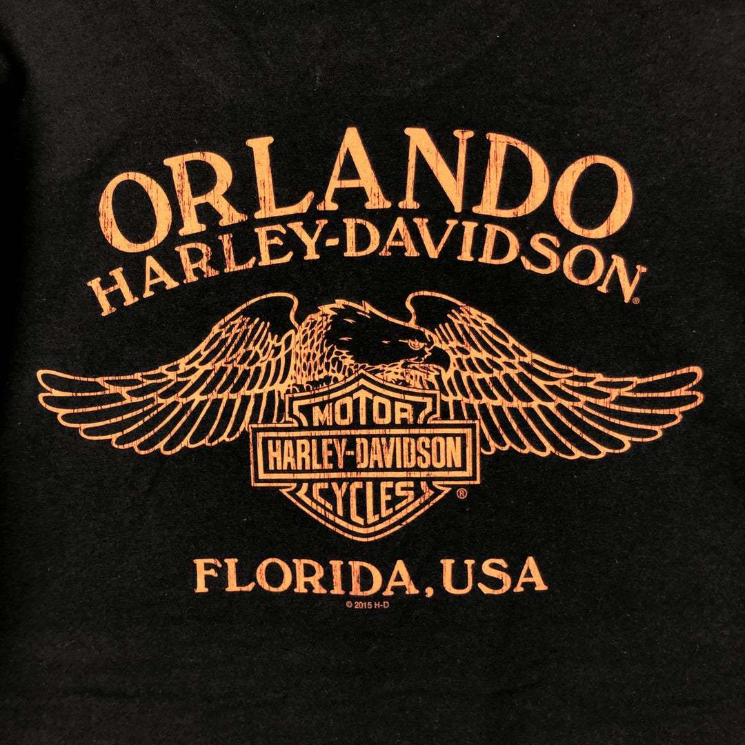 Harley-Davidson Fire Pattern Eagle Design Motorcycle T-Shirt, Men's Size XL (approx.) cotton black type Vintage Second Hand