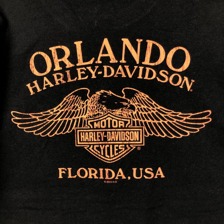 Harley-Davidson Fire Pattern Eagle Design Motorcycle T-Shirt, Men's Size XL (approx.) cotton black type Vintage Second Hand