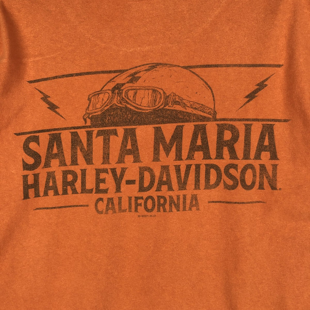 Harley-Davidson Skull Pattern Engine Motorcycle T-Shirt, Made in USA, Men's Size L (approx.) cotton orange type Vintage Second Hand
