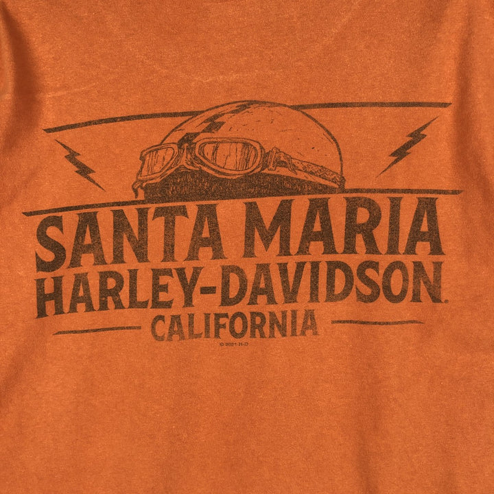 Harley-Davidson Skull Pattern Engine Motorcycle T-Shirt, Made in USA, Men's Size L (approx.) cotton orange type Vintage Second Hand