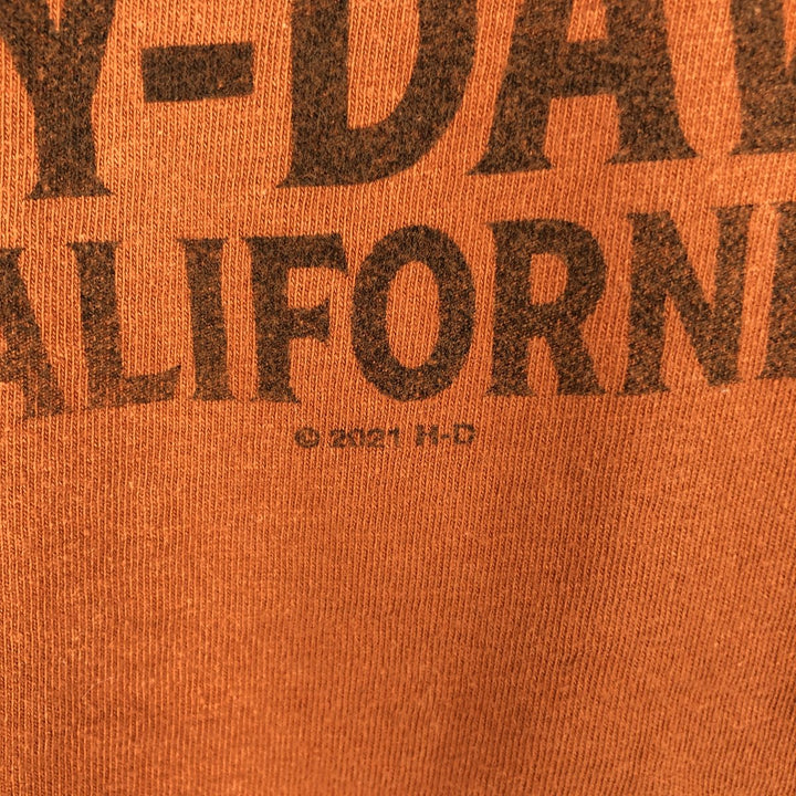 Harley-Davidson Skull Pattern Engine Motorcycle T-Shirt, Made in USA, Men's Size L (approx.) cotton orange type Vintage Second Hand