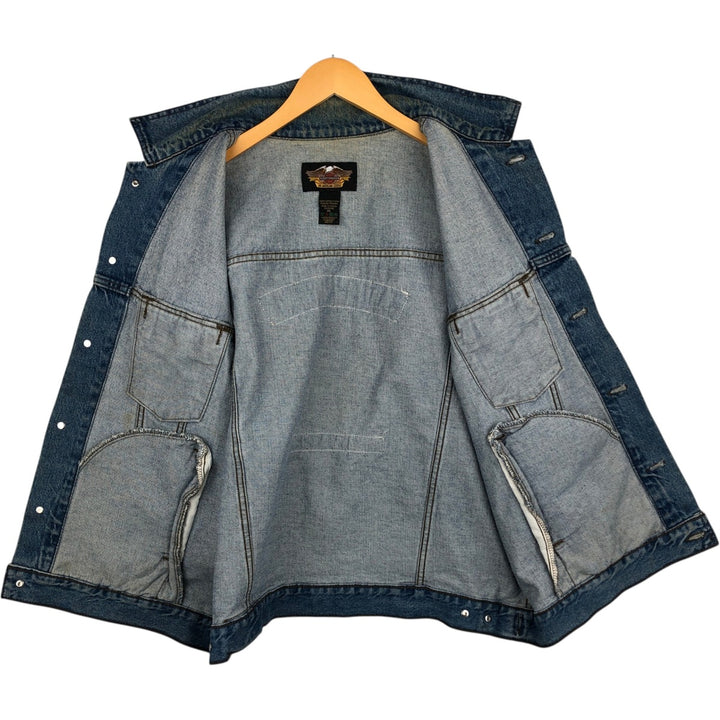 Harley-Davidson Eagle Pattern Back Print Cut-Off Denim Vest, Made in Canada, Men's XL (approx.) cotton blue type Vintage Second Hand