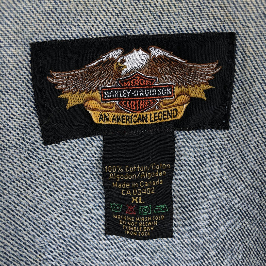 Harley-Davidson Eagle Pattern Back Print Cut-Off Denim Vest, Made in Canada, Men's XL (approx.) cotton blue type Vintage Second Hand