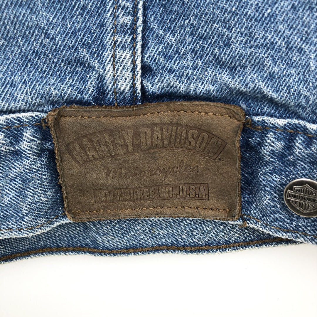 Harley-Davidson Eagle Pattern Back Print Cut-Off Denim Vest, Made in Canada, Men's XL (approx.) cotton blue type Vintage Second Hand