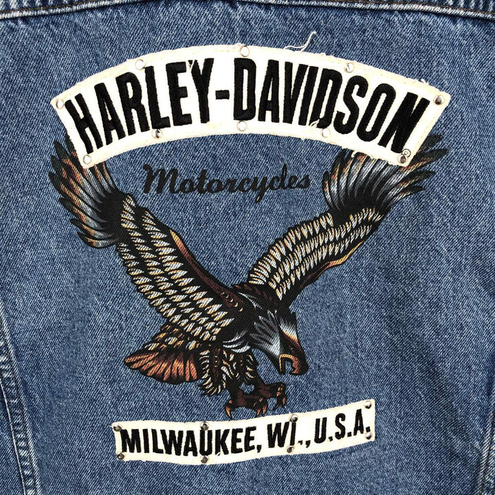 Harley-Davidson Eagle Pattern Back Print Cut-Off Denim Vest, Made in Canada, Men's XL (approx.) cotton blue type Vintage Second Hand