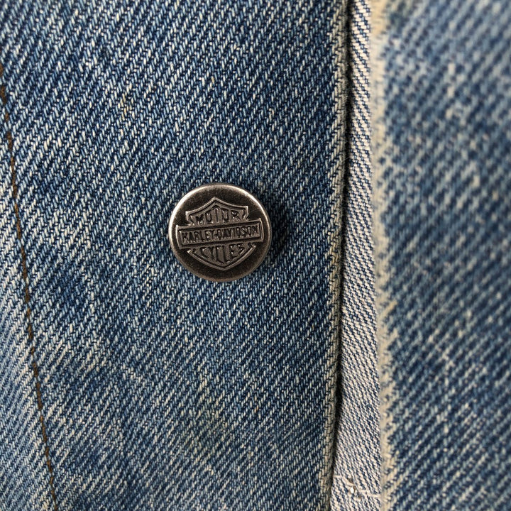 Harley-Davidson Eagle Pattern Back Print Cut-Off Denim Vest, Made in Canada, Men's XL (approx.) cotton blue type Vintage Second Hand