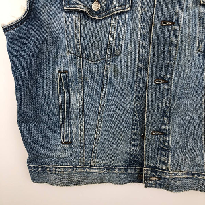 Harley-Davidson Eagle Pattern Back Print Cut-Off Denim Vest, Made in Canada, Men's XL (approx.) cotton blue type Vintage Second Hand