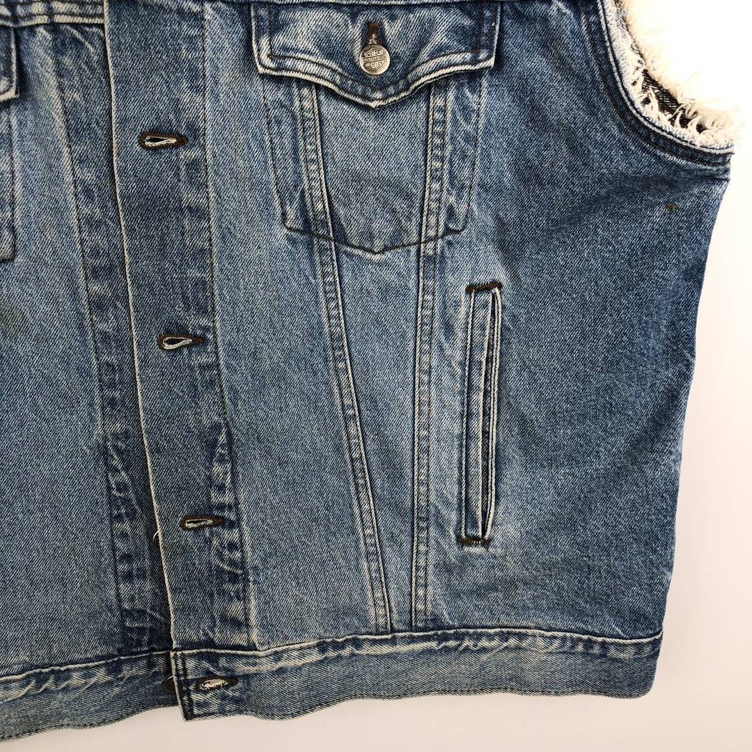 Harley-Davidson Eagle Pattern Back Print Cut-Off Denim Vest, Made in Canada, Men's XL (approx.) cotton blue type Vintage Second Hand